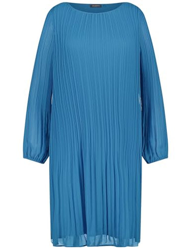 Samoon Damen Leicht ausgestelltes Plisseekleid Langarm, elastischer Ärmelsaum unifarben knieumspielend Navy 50 im Sale
